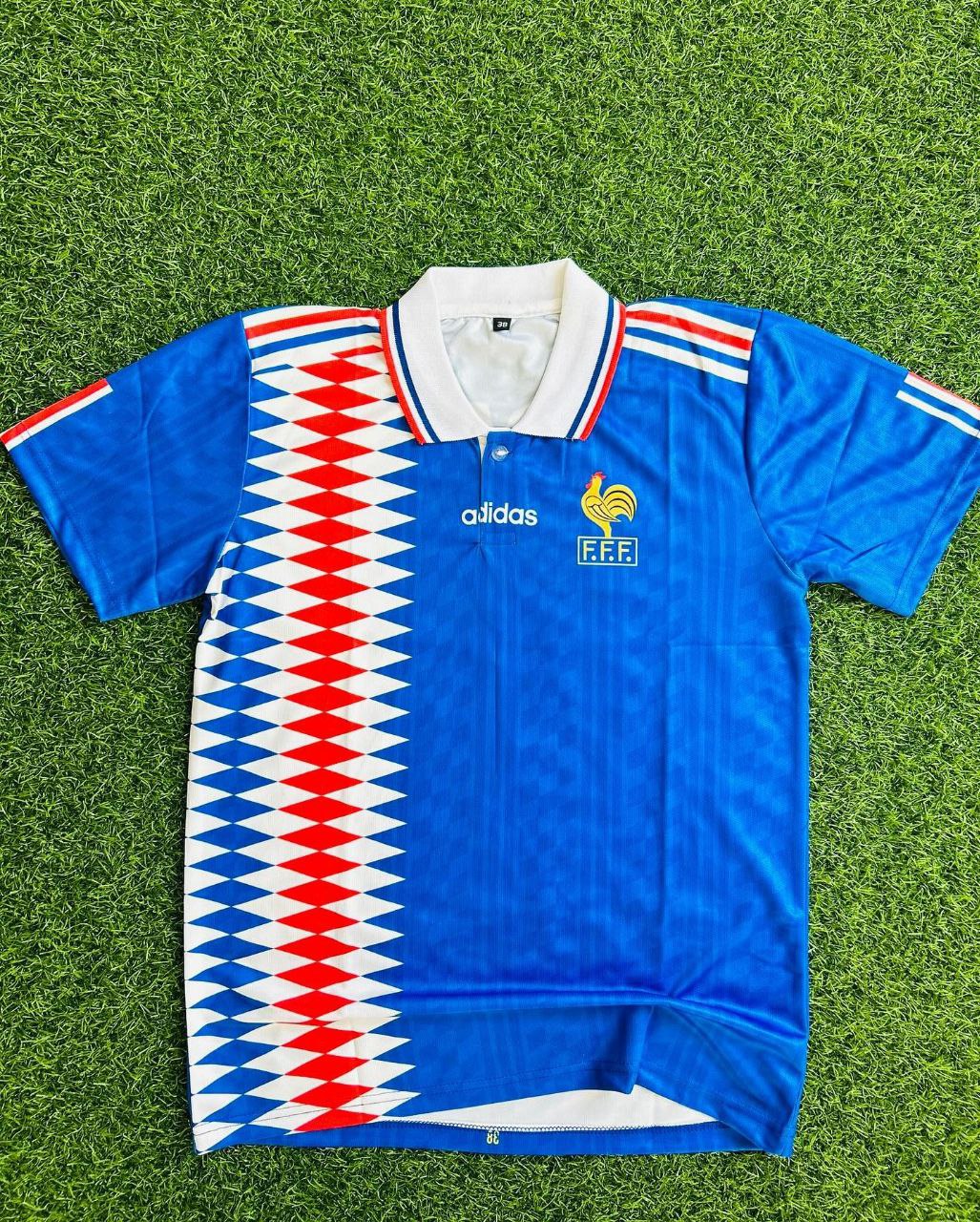 Zinedine Zidane France 1994 World Cup USA Blue Retro Football Jersey