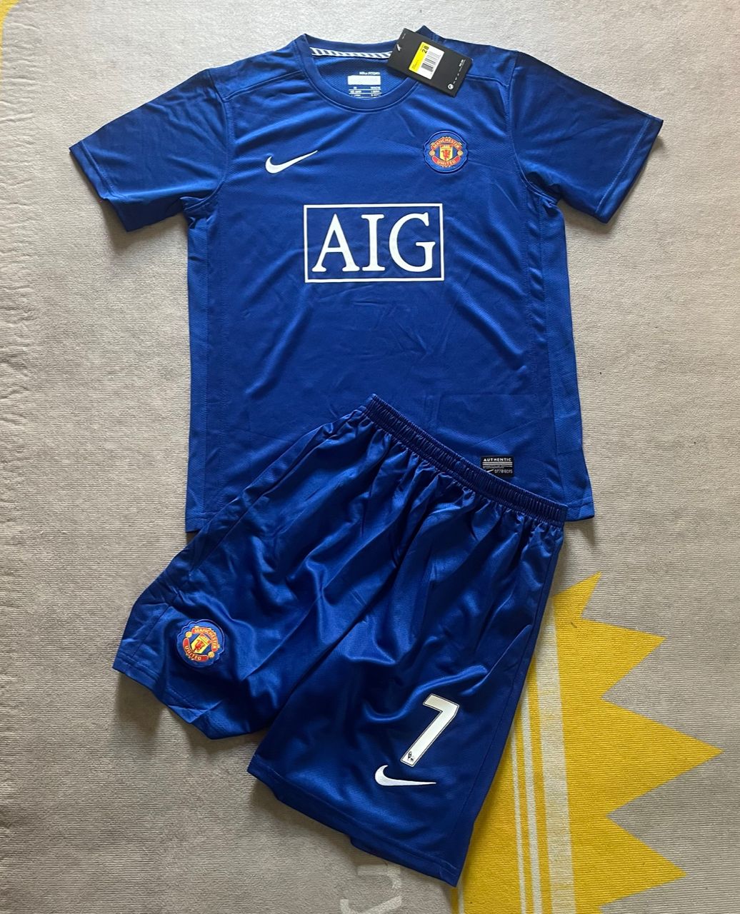 Cristiano Ronaldo Manchester United Blue Kids Children Set Retro Football Jersey Kinder Trikot