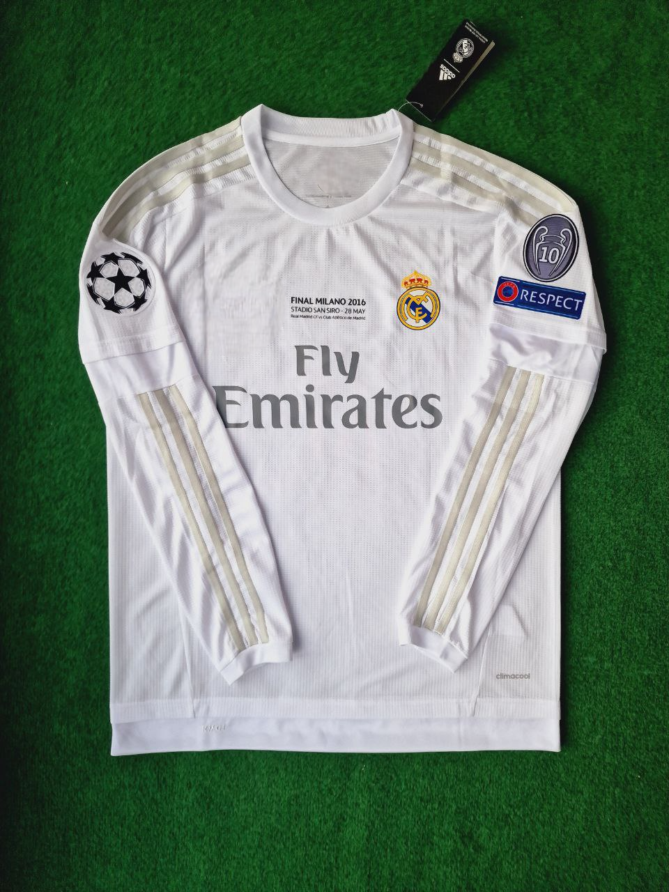 Cristiano Ronaldo Real Madrid 2016 Milano Champions League Final White Retro Long sleeve