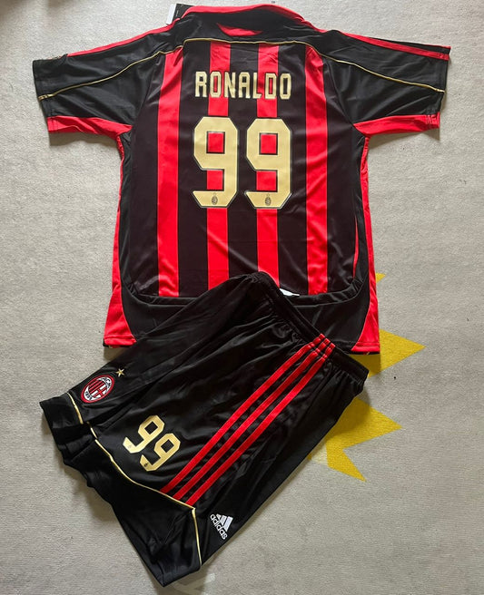 Ronaldo Nazario R9 El Fenomeno AC Milan 2007 Kids Children Home Retro Jersey